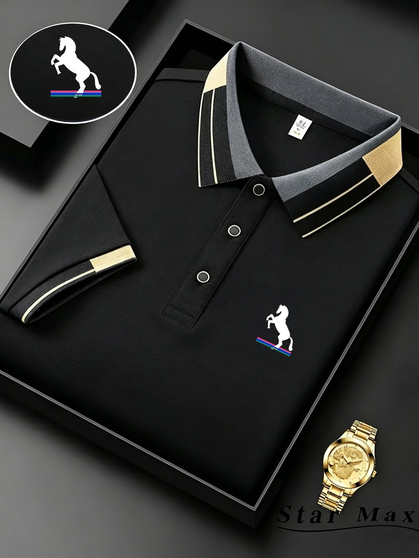 Mens luxury short sleeve polo shirt with horse embroidery Milan style summer casual t shirt men