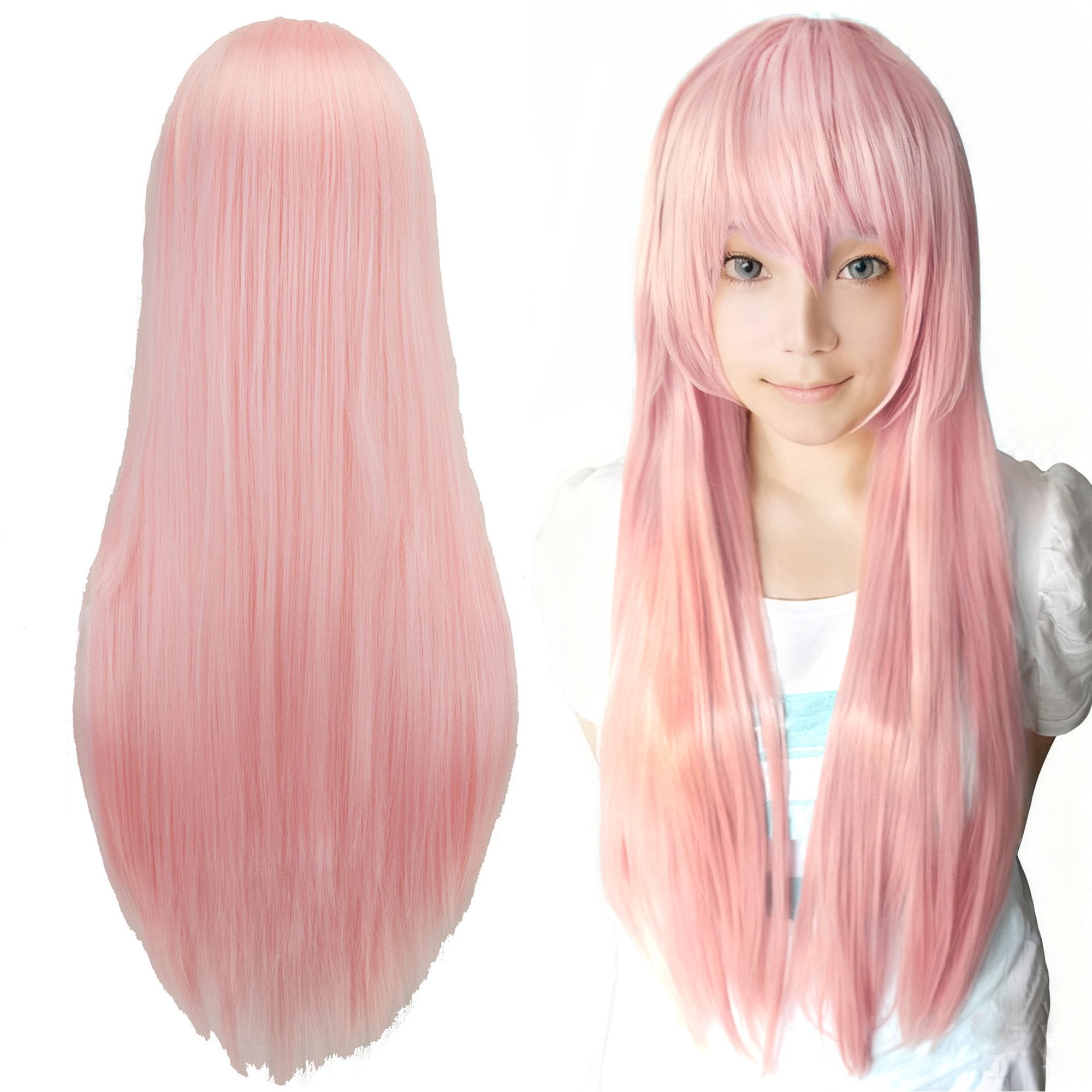 80cm Straight Synthetic Cosplay Wig White Purple Green Silver Pink Lolita Hairpiece with Bangs Long