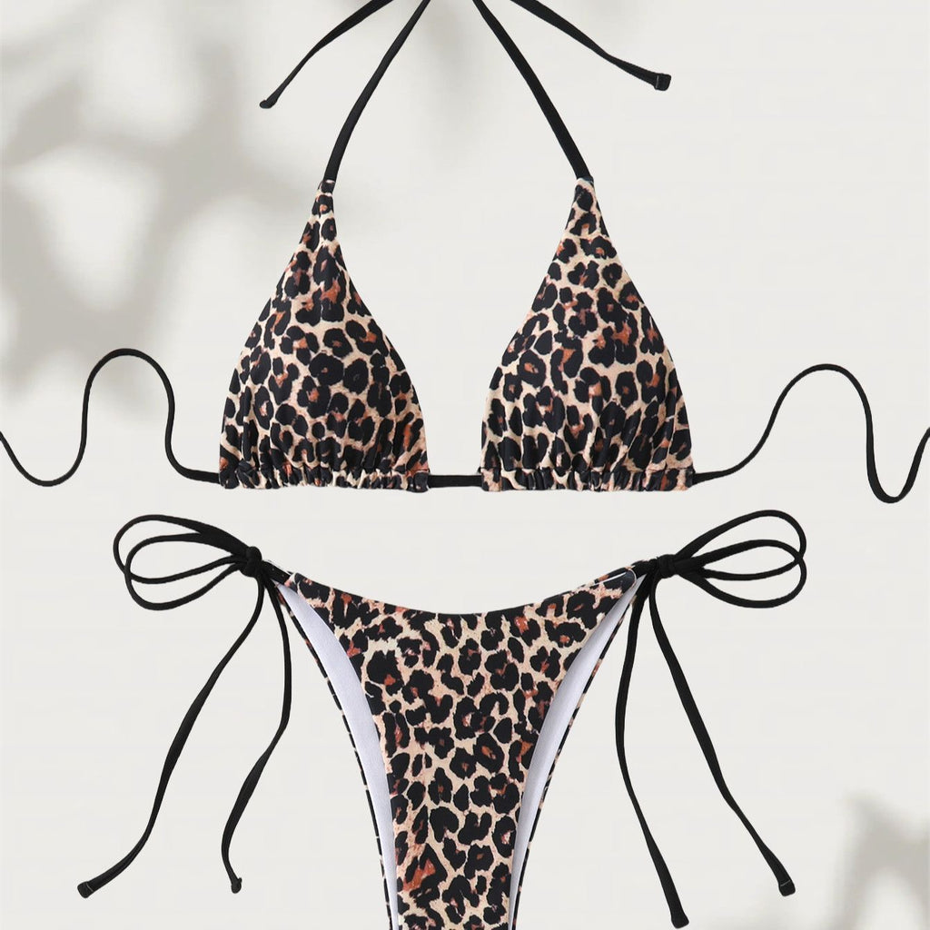 2026 Summer Trendy Bathing Suit Sexy Leopard Print Bikini Set Women Halter Neck Swimwear High Cut