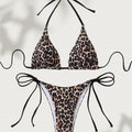 2026 Summer Trendy Bathing Suit Sexy Leopard Print Bikini Set Women Halter Neck Swimwear High Cut