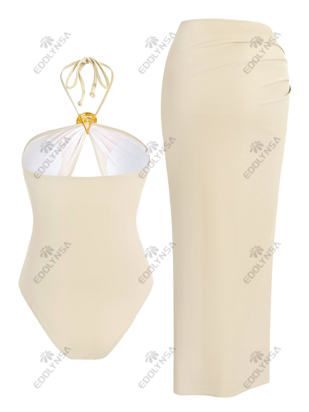 Sexy One-piece Swimsuit High Split Beach Skirt Cover Up 2 Piece 2026 Summer Women's Solid Color