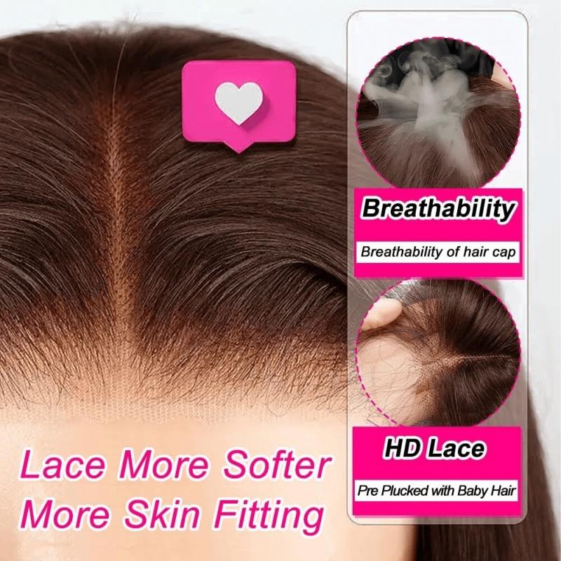34 Inch Chocolate Brown 13x4 HD Bone Straight Lace Front Wigs Human Hair 13x4 Brazilian Transparent