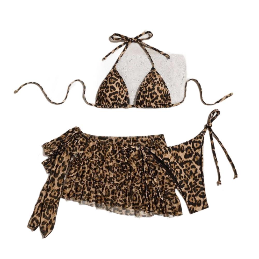 Leopard Print 3-Piece Bikini Set for Women Sexy Swimsuit Beach Party Swimwear Summer Tankini Beach