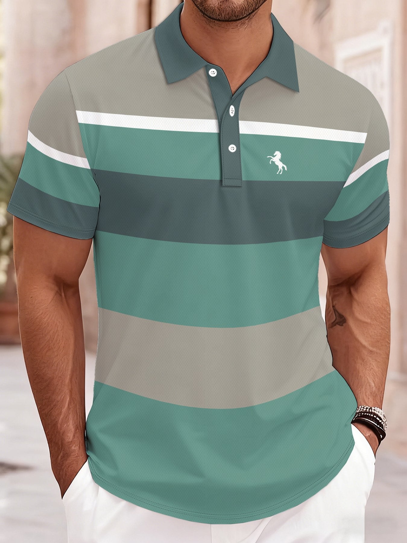 2026 Summer Mens Polo Shirt with Stripes Print Breathable Lightweight Casual Fashionable Outdoor