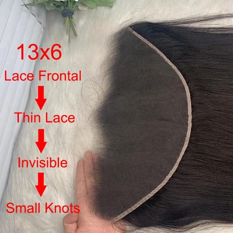 13x6 Lace Frontal Straight 100% Human Hair Transparent Lace Closure Pre-Plucked Hairline Brazilian