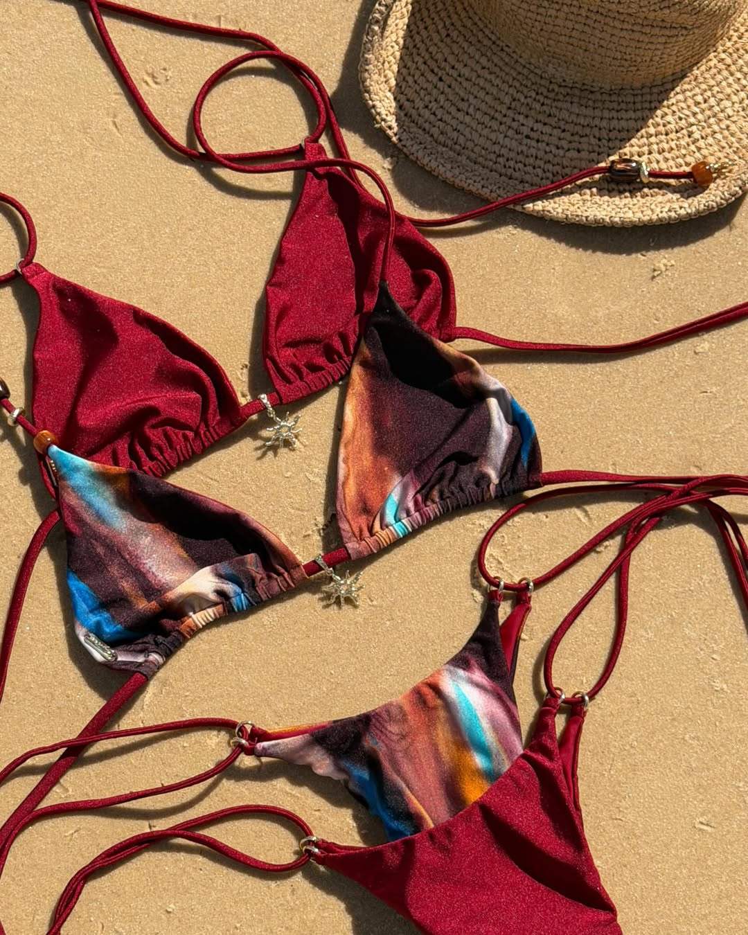 Sexy Beads Decorated Lace-up Bikini Women's Swimsuit Fashion Lady Low Waist Biquini Swimwear Mujer