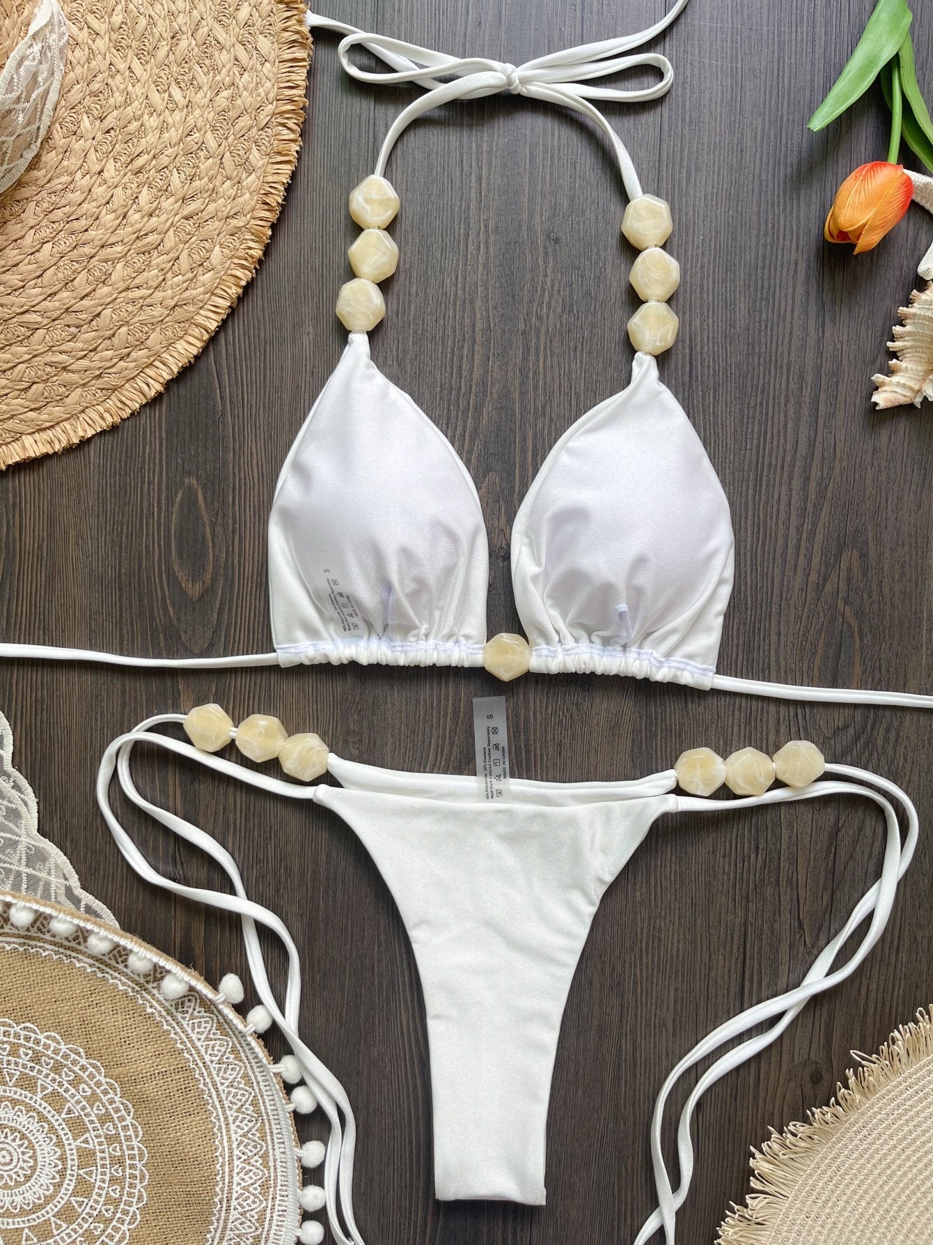 2026 Sexy Bead Bikini Swimwear Women Halter Bikini Swimsuit Beach Halter V Neck Bikini Set Beachwear