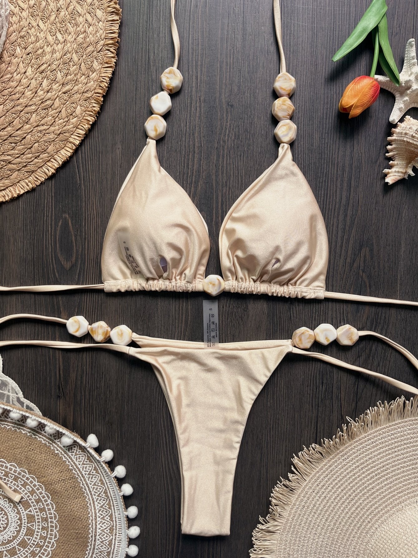 2026 Sexy Bead Bikini Swimwear Women Halter Bikini Swimsuit Beach Halter V Neck Bikini Set Beachwear