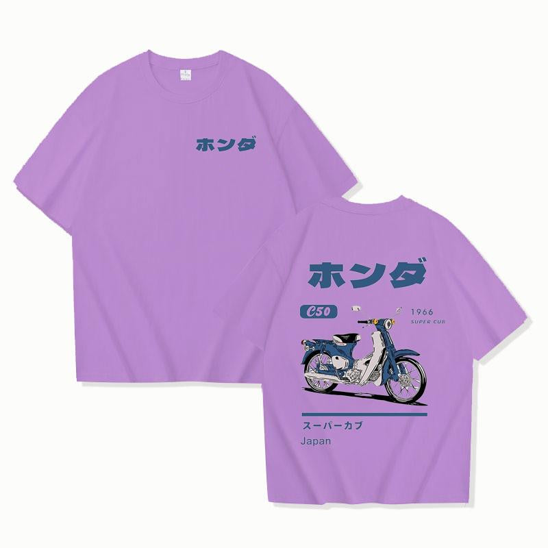 Fashion Loose T-Shirt Retro Summer Cartoon Anime Car Print Unisex Short Sleeve Round Neck Couples