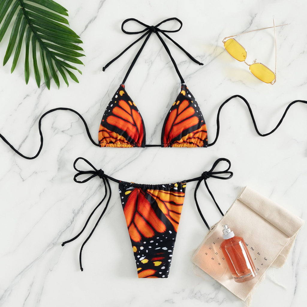 Sexy women butterfly print halter string micro bikini sets two pieces swimsuit Swimwear bathing suit