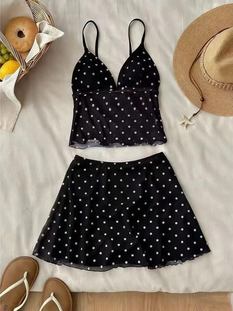Y2k Women's Dot 3 Piece Bikini Sets 2000s American Vintage Crop Top Swimwear Summer Harajuku Sweet