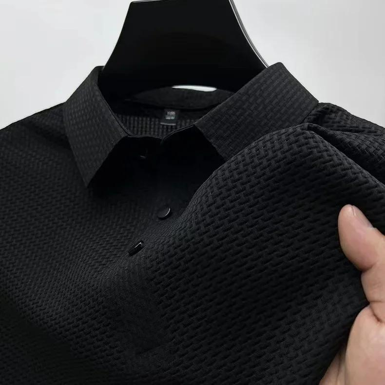 2026 Summer New Mens Lop-up Hollow Short-sleeved Polo Tee Shirt Ice Silk Breathable Business Fashion