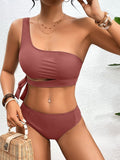 One Shoulder Bikini Set Sexy 2026 Swimsuit Women Solid Padded Swimwear Female Bathers Bathing