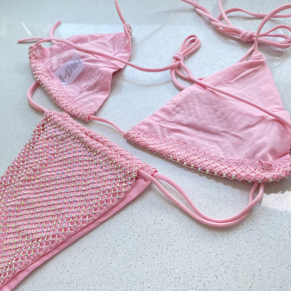 Women 's Sexy Bikini Set Swimwear Luxury Bling Rhinestone Sliver Crystal Diamond Swimsuit Halter