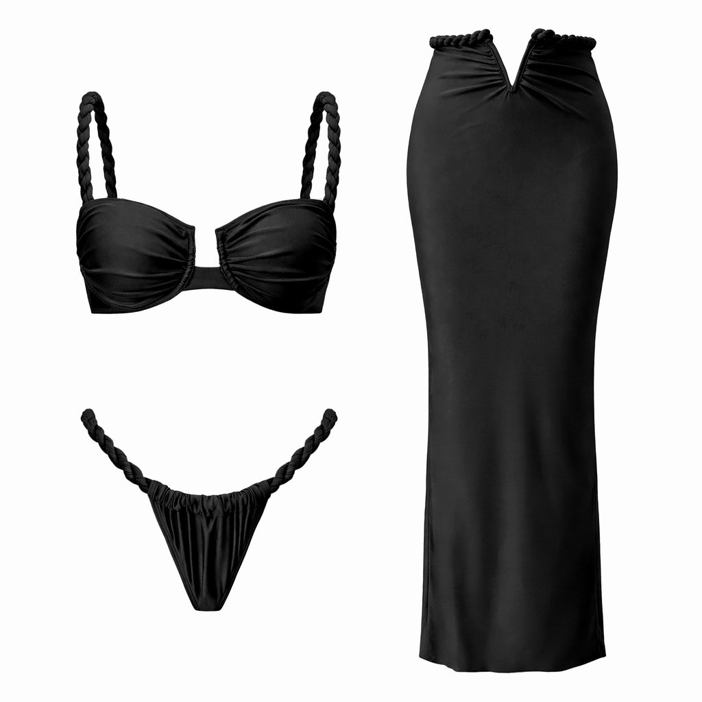 Sexy Braid Bikini Swimsuit with Skirt High Waist Swimwear Women Brazilian Bikini High Leg Bathing