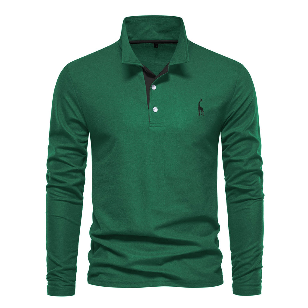 Mens long-sleeved embroidered sport polo shirt for spring and autumn casual and fashionable
