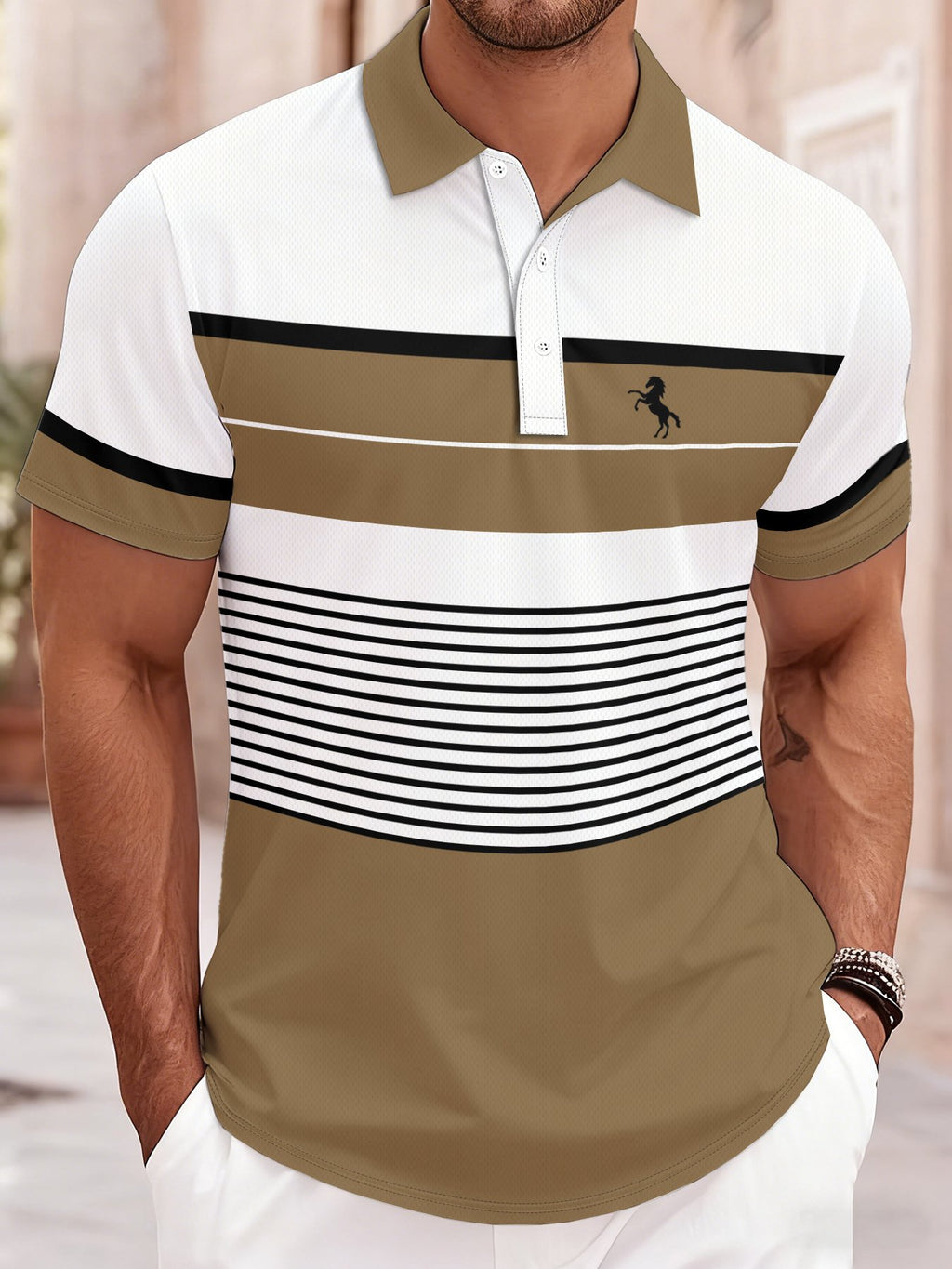 2026 Summer Mens Polo Shirt with Stripes Print Breathable Lightweight Comfortable Casual and