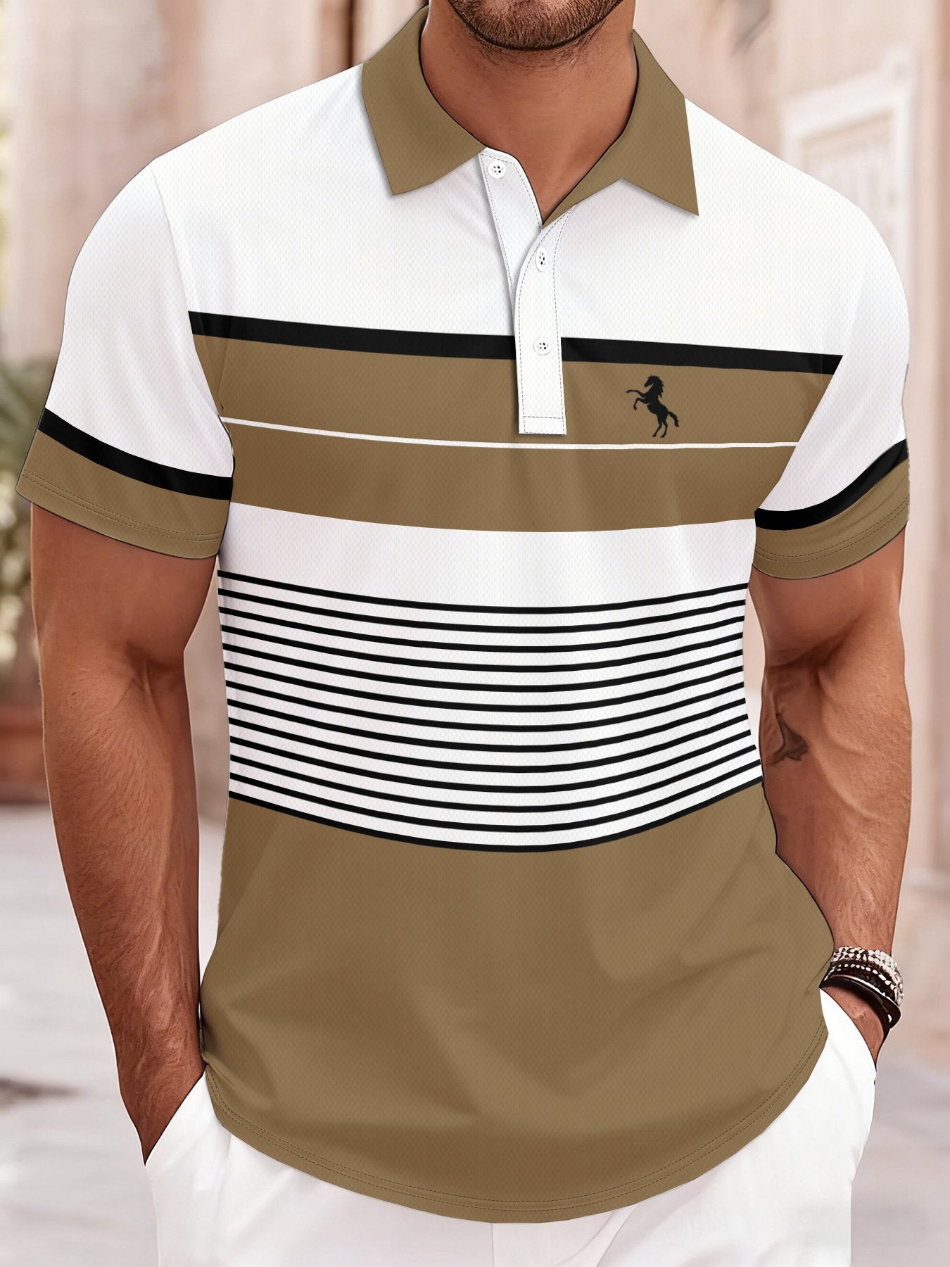 2026 Summer Mens Polo Shirt with Stripes Print Breathable Lightweight Comfortable Casual and