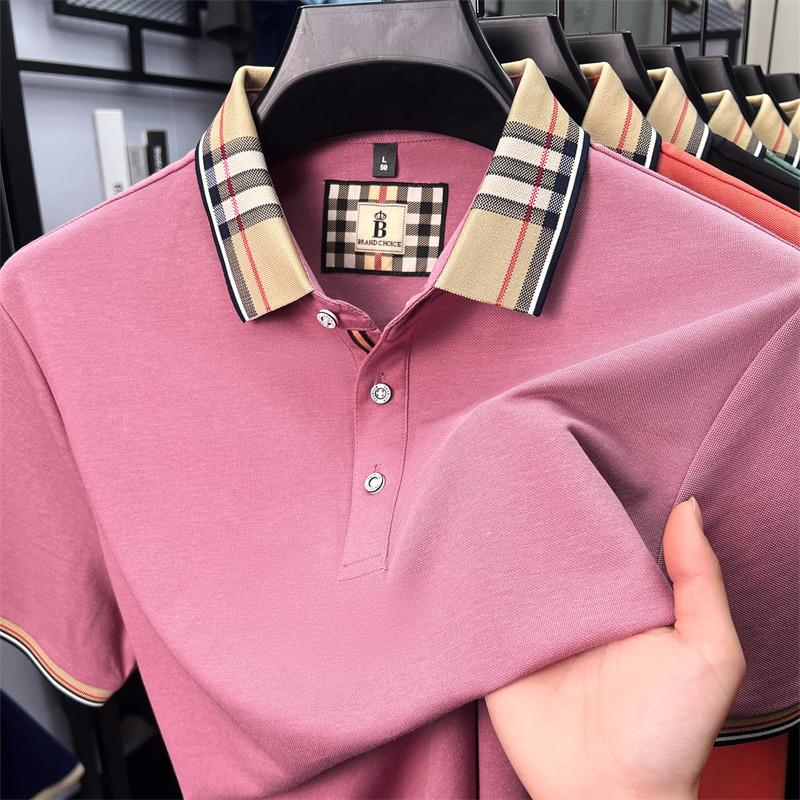 Fashion brand luxury short sleeve polo shirt men summer quality silky cotton breathable business