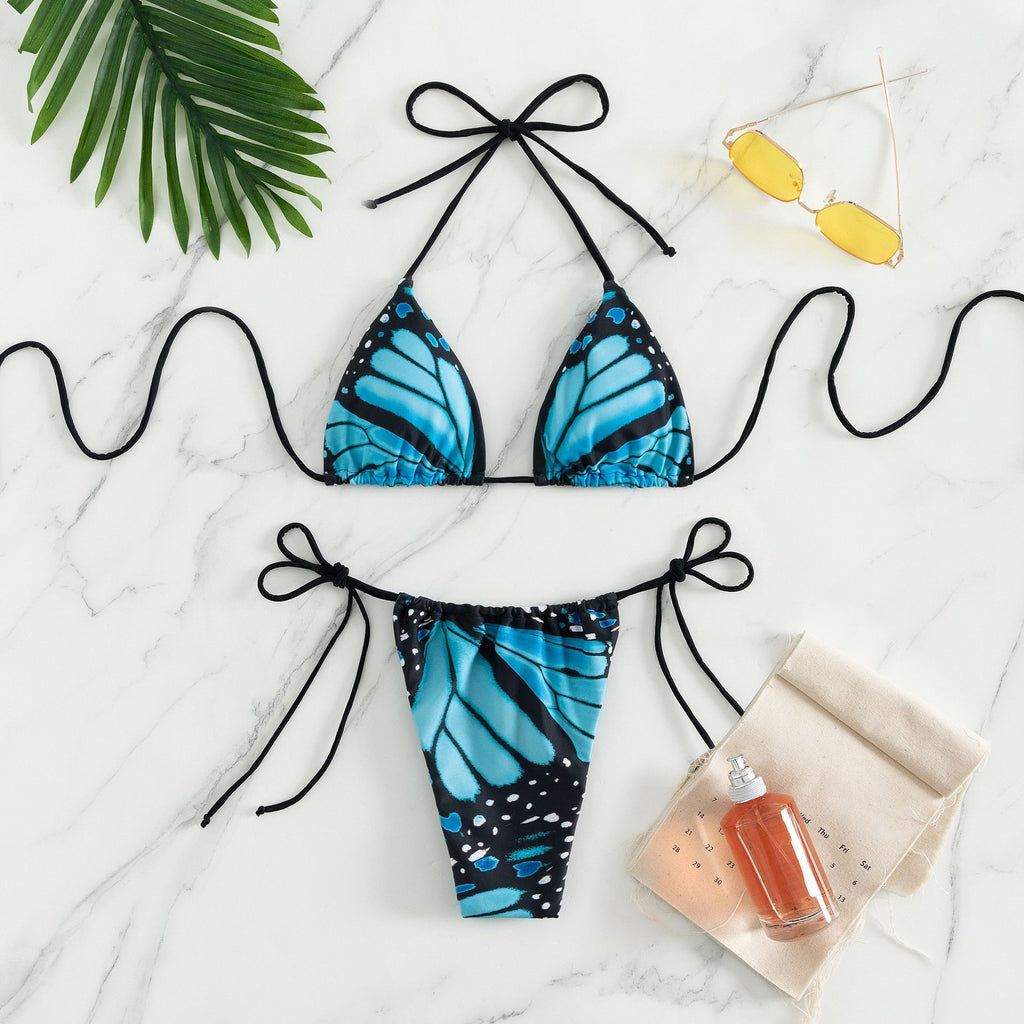 Sexy women butterfly print halter string micro bikini sets two pieces swimsuit Swimwear bathing suit