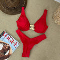 Sexy Black White Bikini Set 2026 Women Metal Ornament Push Up Underwire Bra Thong Swimsuit Beach