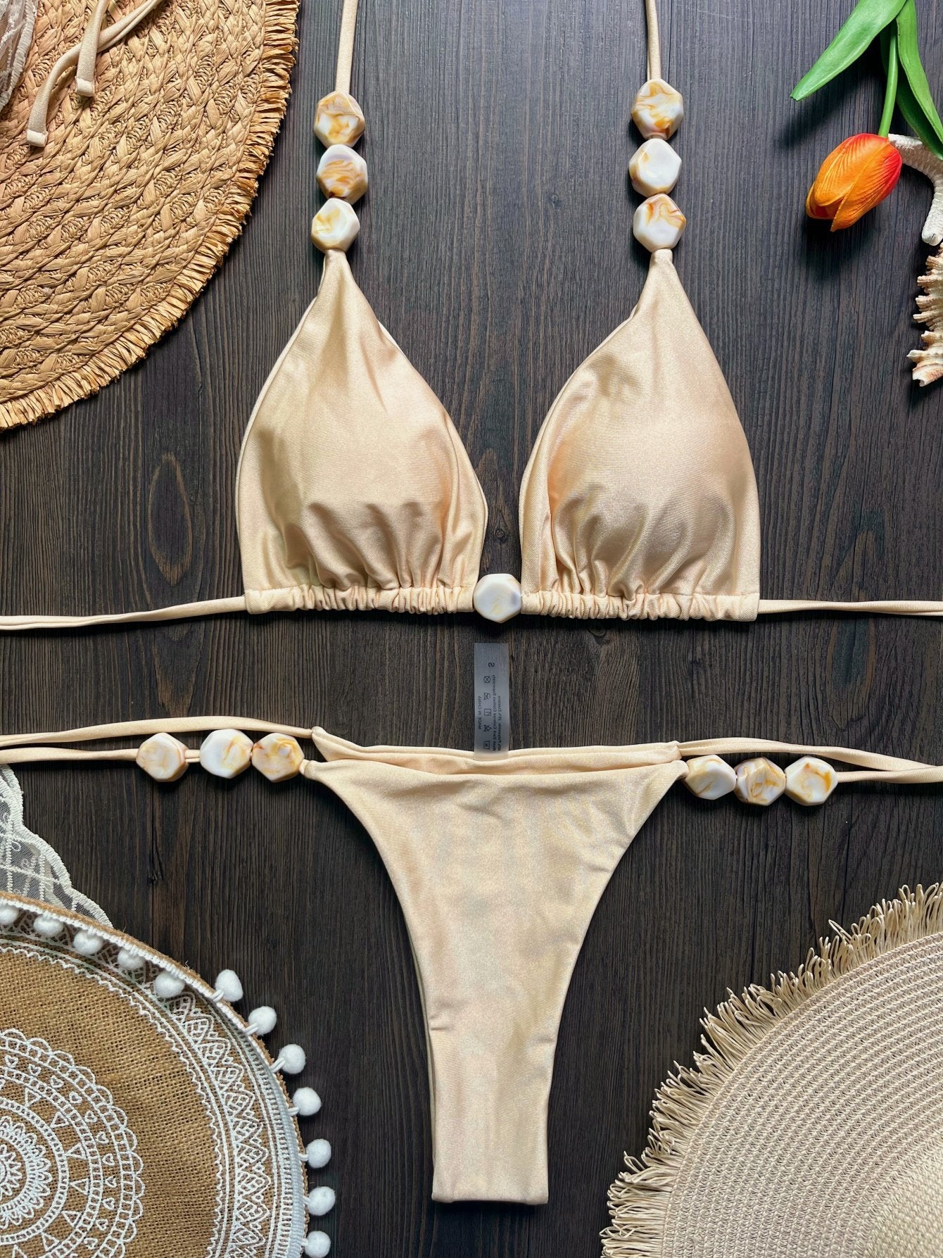 2026 Sexy Bead Bikini Swimwear Women Halter Bikini Swimsuit Beach Halter V Neck Bikini Set Beachwear
