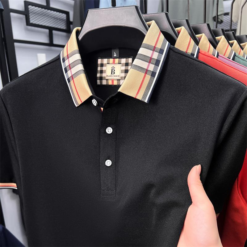 Fashion brand luxury short sleeve polo shirt men summer quality silky cotton breathable business