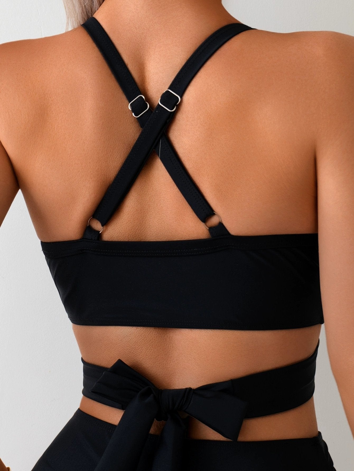 Sexy Black Mesh Patchwork Bikini Set 2026 Women Hanging Neck Bandage Cross High Waist Swimsuit Beach
