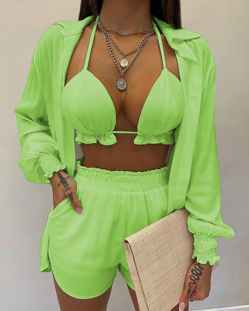 2026 New Bathing Suit Shorts Cover Up Summer Three Pieces Swimwear Sexy Beachwear High Waist Bikini