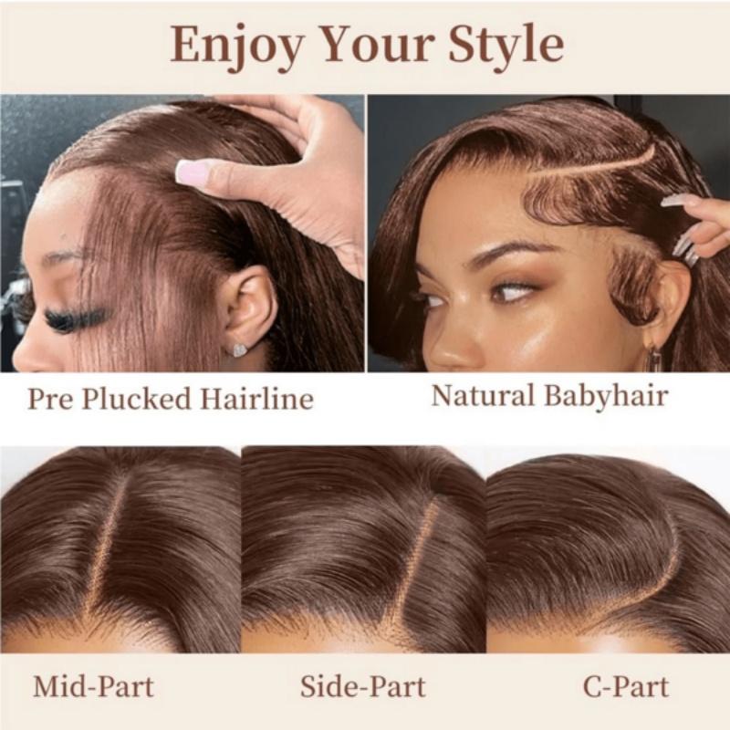 34 Inch Chocolate Brown 13x4 HD Bone Straight Lace Front Wigs Human Hair 13x4 Brazilian Transparent