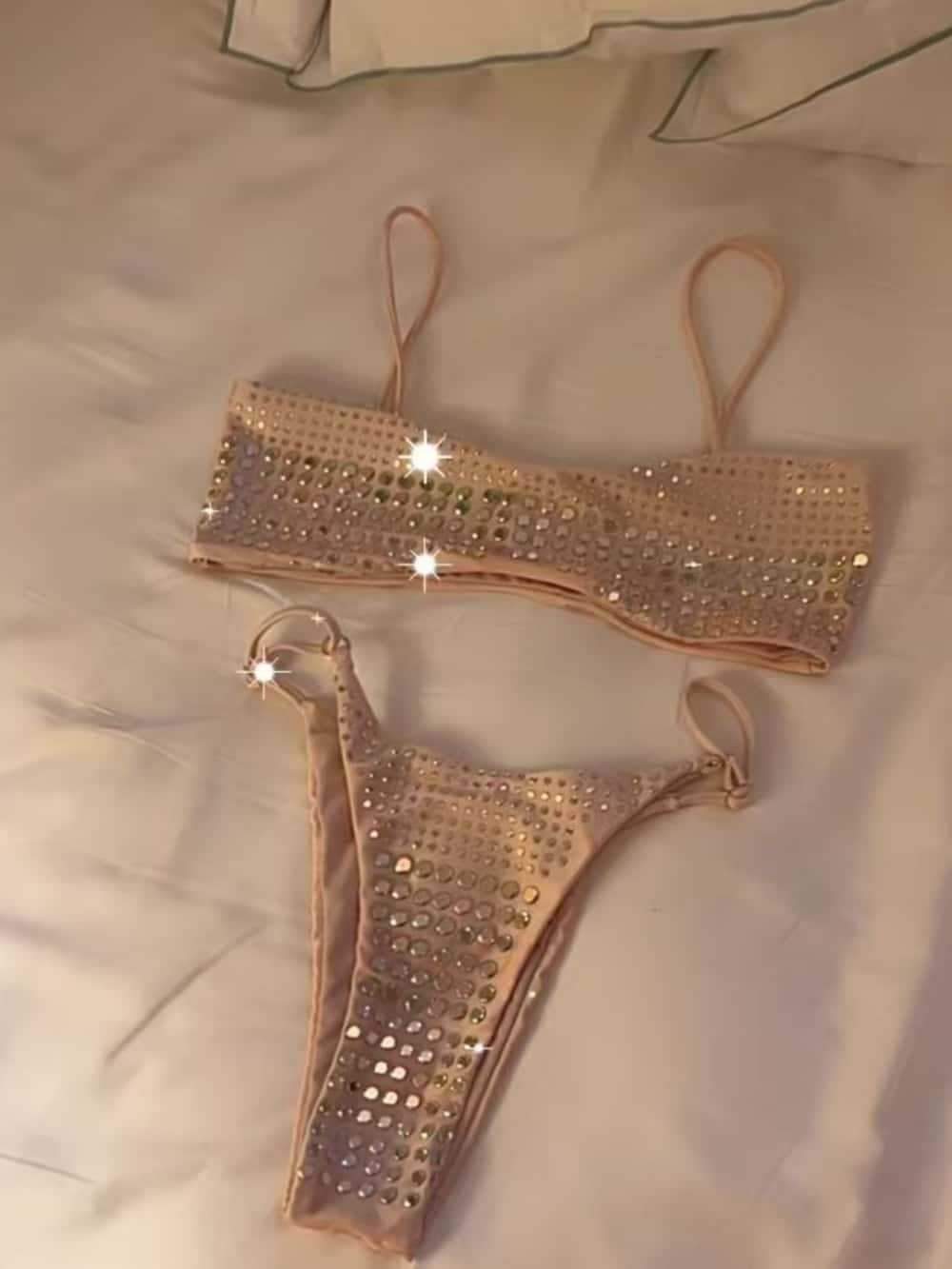 Luxury Black Bikini 2026 Women Sexy Diamond Rhinestone Push Up Mini Swimsuit Brazilian Beach Bathing