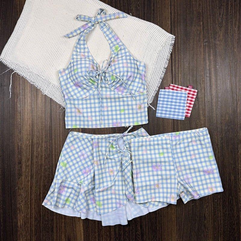 Y2k Women's Dot 3 Piece Bikini Sets 2000s American Vintage Crop Top Swimwear Summer Harajuku Sweet