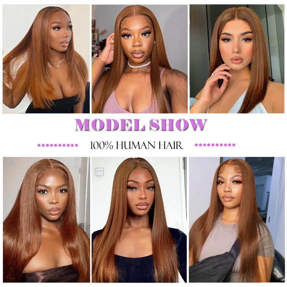 #30 Brown Straight 2x6 Human Hair Lace Closure Long Deep Parting Brazilian Virgin Hair 10-22 Inch