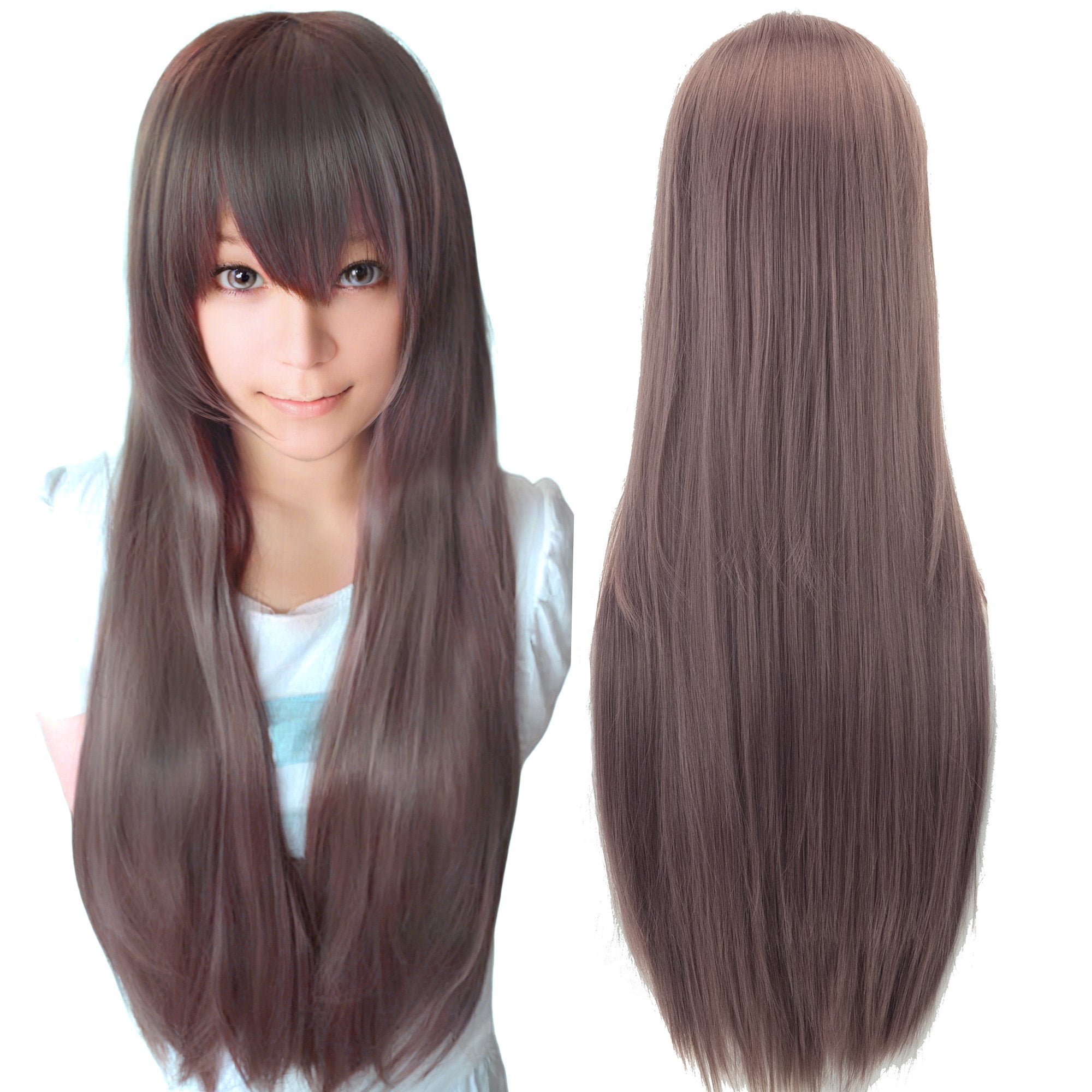 80cm Straight Synthetic Cosplay Wig White Purple Green Silver Pink Lolita Hairpiece with Bangs Long