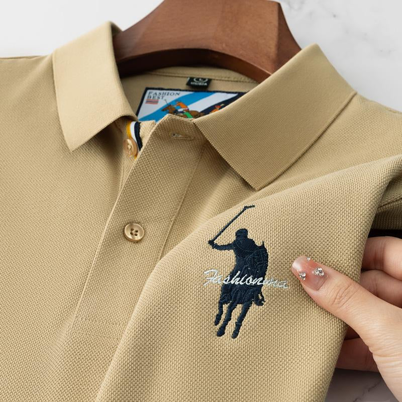 Luxury Embroidery Mens Polo Shirt Summer Thin Breathable 100Cotton Black Navy Blue Lapel