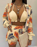 2026 New Bathing Suit Shorts Cover Up Summer Three Pieces Swimwear Sexy Beachwear High Waist Bikini