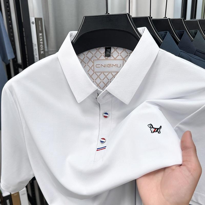 Hot Quality Man Short-Sleeved Polo Shirt Lapel Button Dog Embroidery Spring Casual Elegance T-Shirt