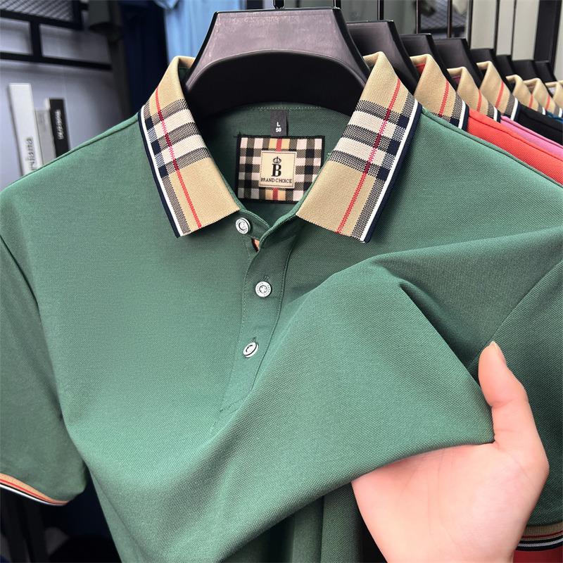 Fashion brand luxury short sleeve polo shirt men summer quality silky cotton breathable business