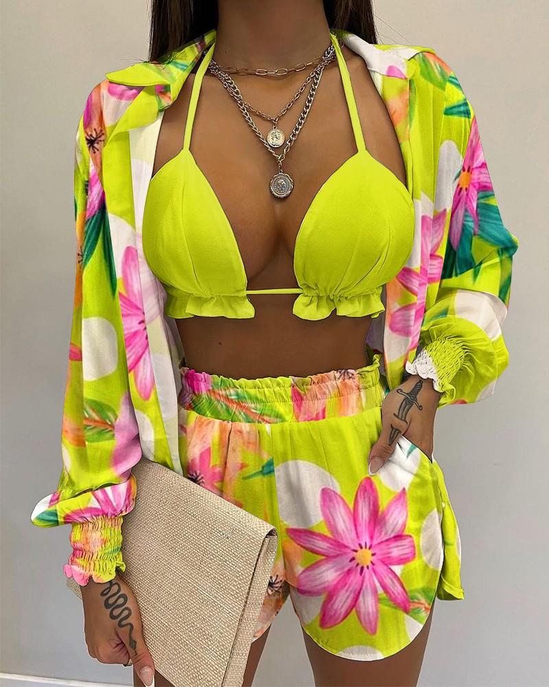 2026 New Bathing Suit Shorts Cover Up Summer Three Pieces Swimwear Sexy Beachwear High Waist Bikini