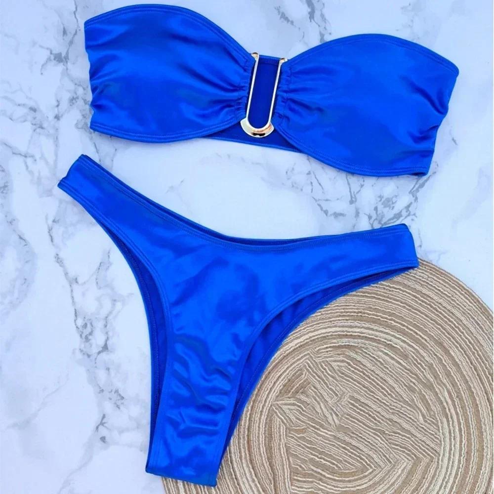 Sexy U Shaped Bandeau Bikinis Sets Mujer Strapless Swimwear Women Gold Swimsuit Bathing Suit