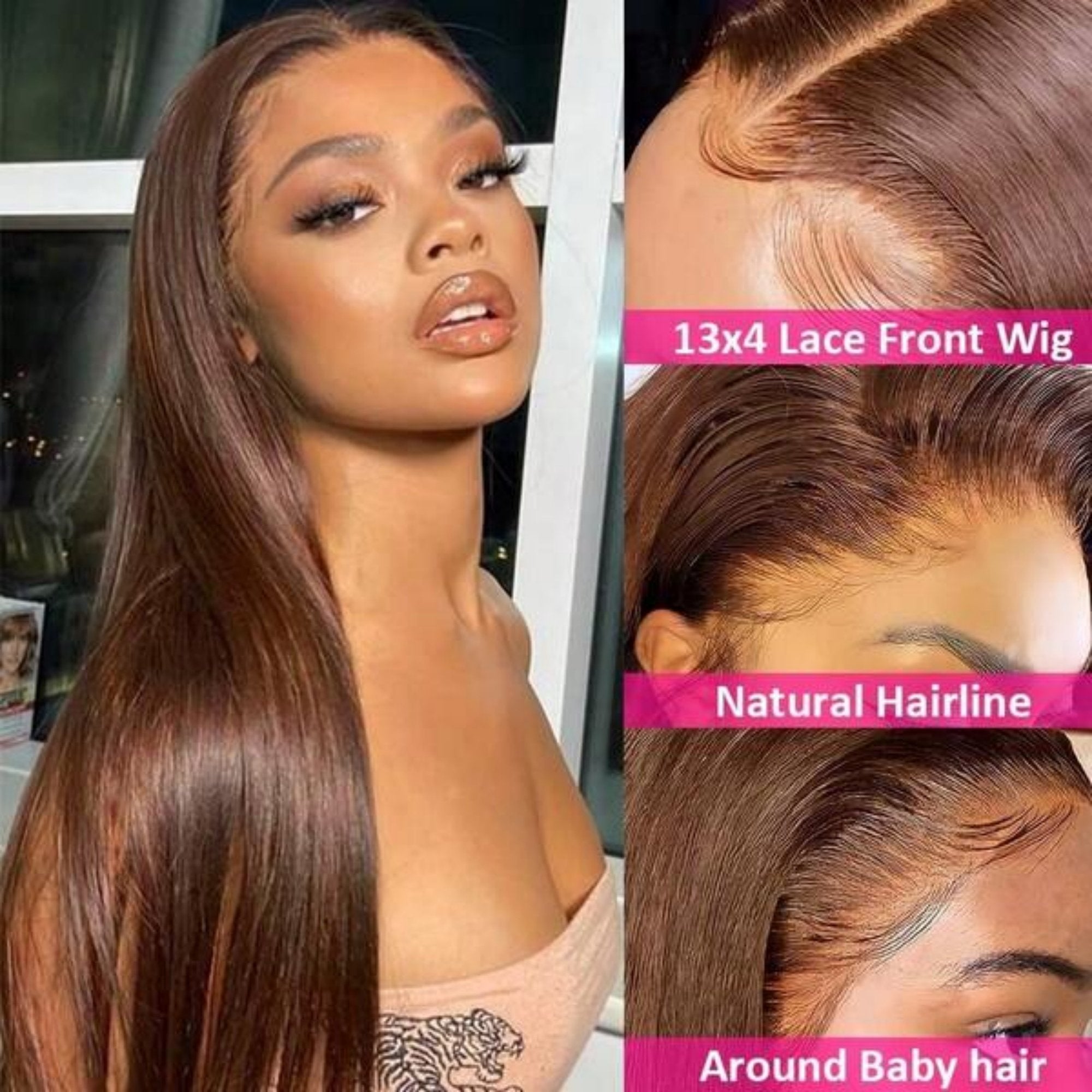 34 Inch Chocolate Brown 13x4 HD Bone Straight Lace Front Wigs Human Hair 13x4 Brazilian Transparent