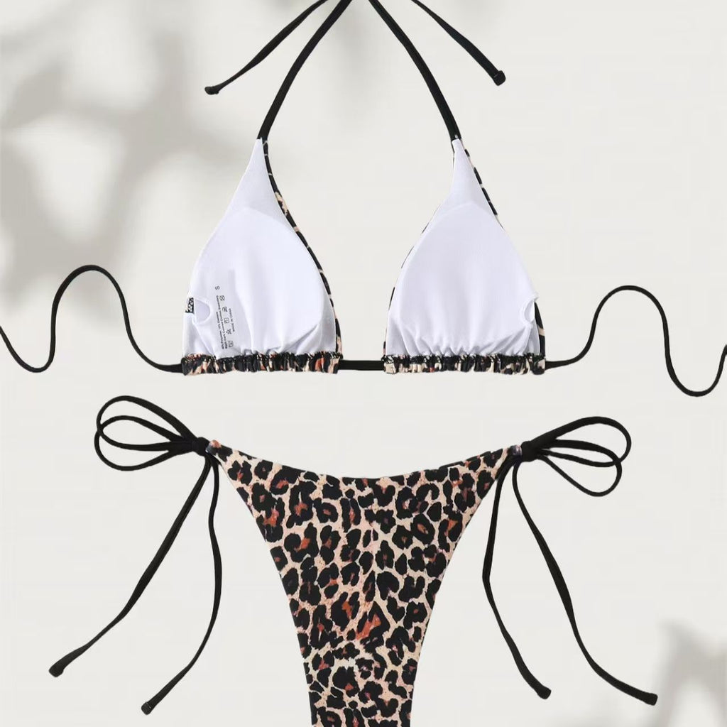 2026 Summer Trendy Bathing Suit Sexy Leopard Print Bikini Set Women Halter Neck Swimwear High Cut