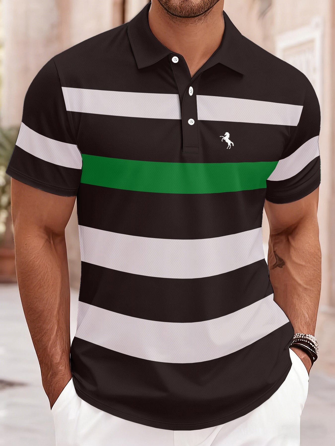 2026 Summer Mens Polo Shirt with Stripes Print Breathable Lightweight Casual Fashionable Outdoor