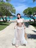 HG 2026 Hollow out Lace Bikini Set with Chiffon Long Skirt High Waist Slimming Summer Vaion Hot