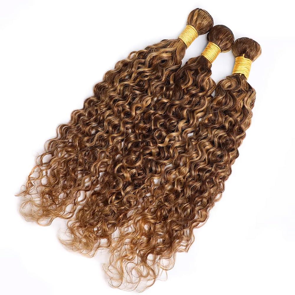 P4/27 Curly Wave Bundles Human Hair Highlight Dark Brown and Honey Blonde Piano Color Mix Brazilian