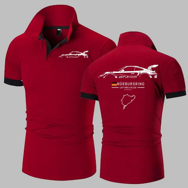 911 GT3 RS Heavyweight Polo Shirt  Nrburgring Track F1 Polos Shirts Mens Solid Color High Quality