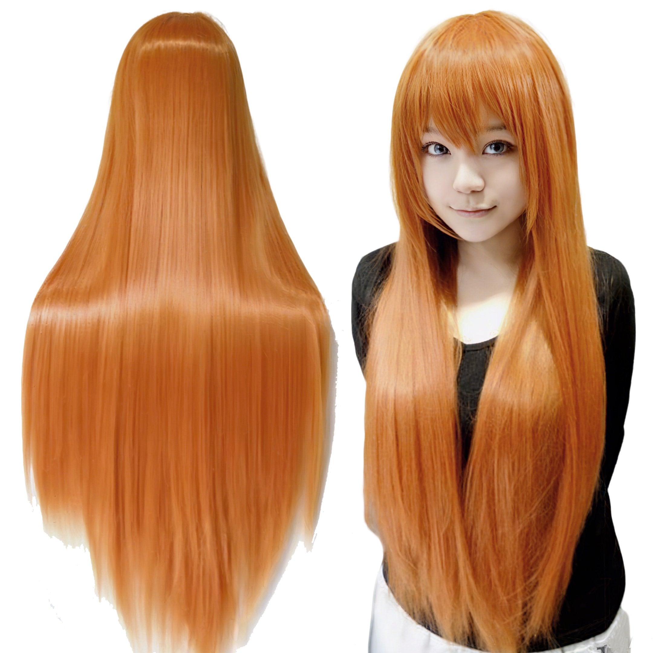 80cm Straight Synthetic Cosplay Wig White Purple Green Silver Pink Lolita Hairpiece with Bangs Long