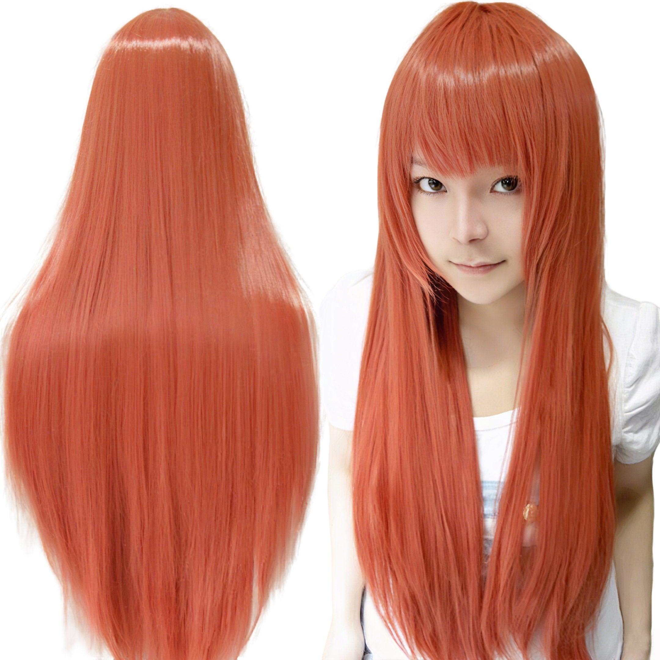 80cm Straight Synthetic Cosplay Wig White Purple Green Silver Pink Lolita Hairpiece with Bangs Long