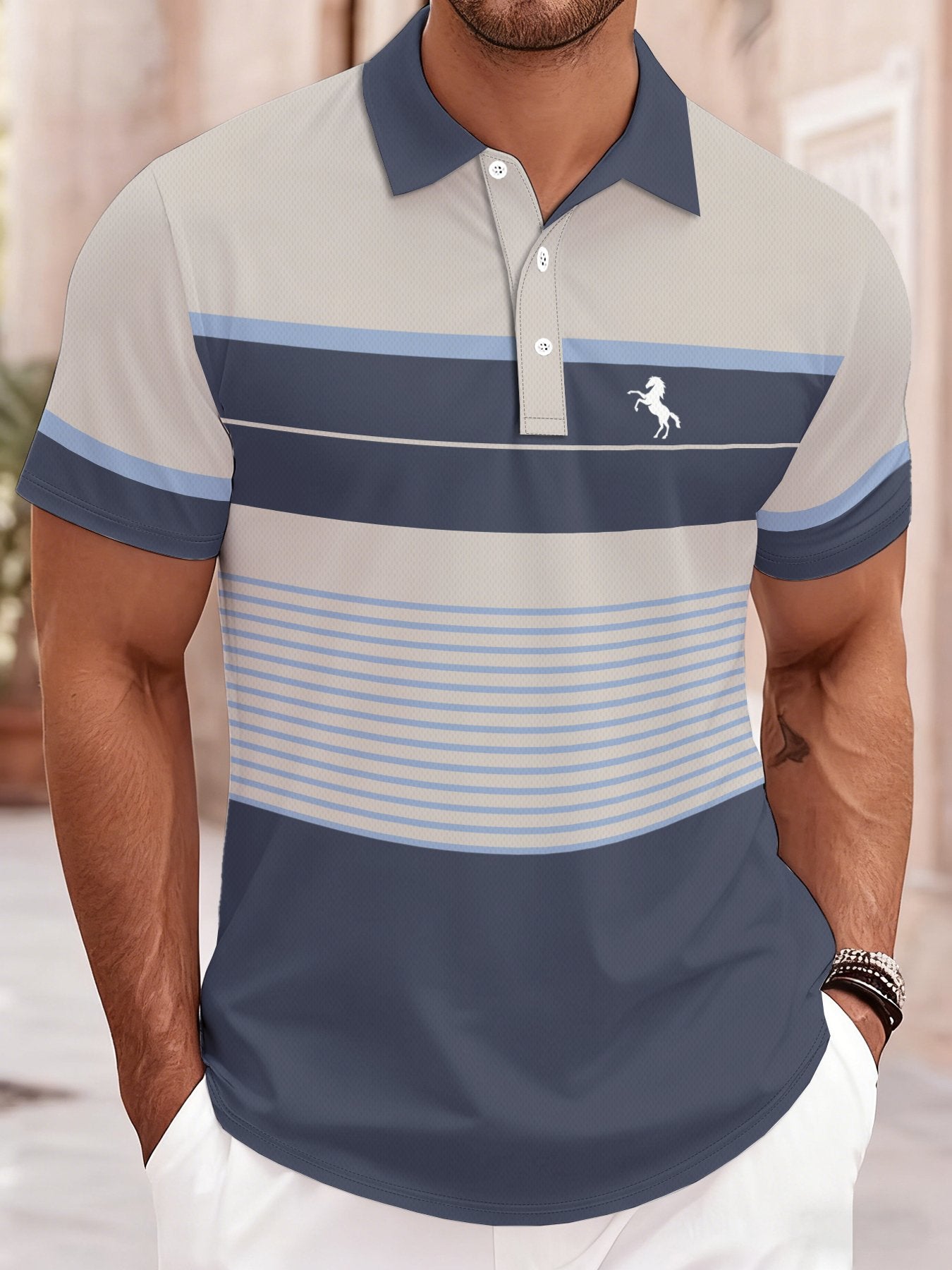 2026 Summer Mens Polo Shirt with Stripes Print Breathable Lightweight Comfortable Casual and