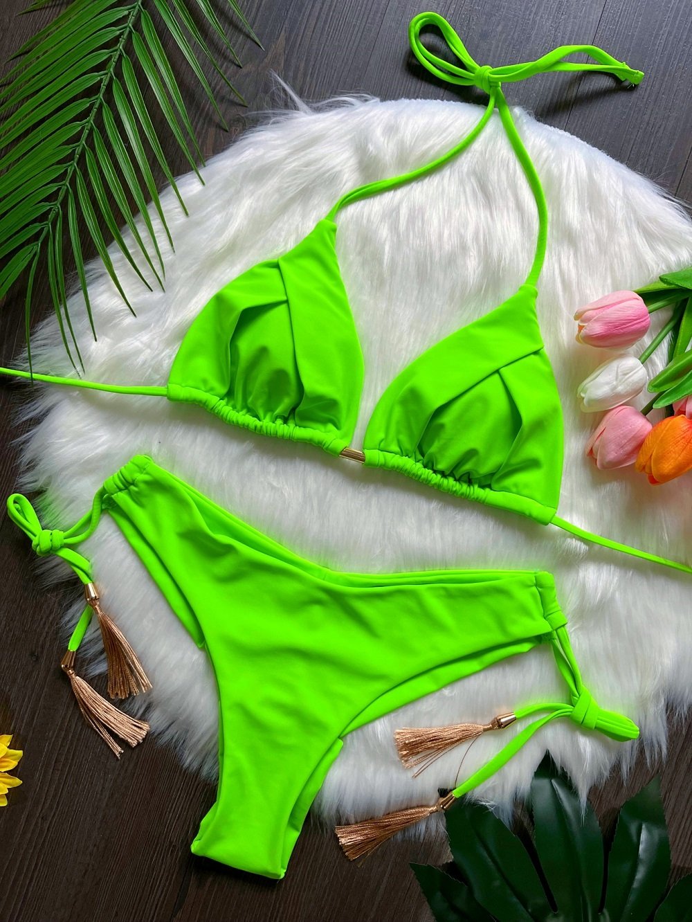 Sexy Folds Bikini Set Solid Micro Bikinis Women Swimsuit Female Triangle Swimwear Beach Wear Bathing